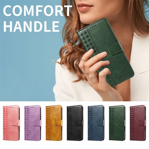 Leather grid wallet phone - phone, case