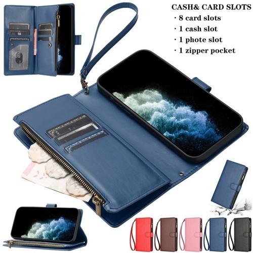 Leather zipper wallet phone - leather,